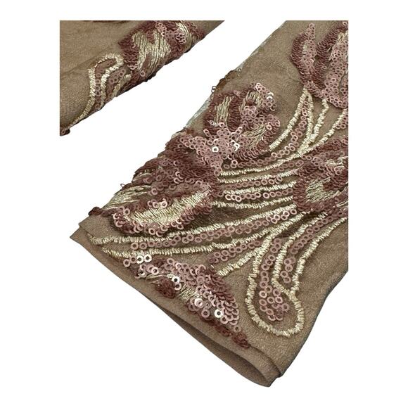 DRESS THE POPULATION Small Nude Sequin Lace Floral Cocktail Dress Bronze/Nude - Picture 4 of 6